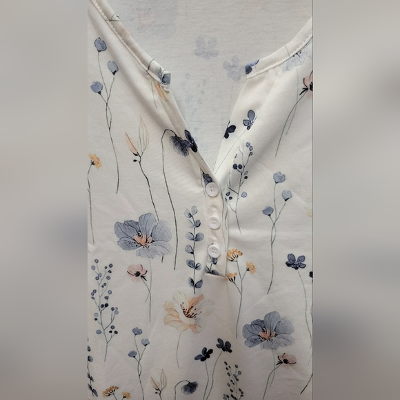 Floral Blue Gold Yellow Large Short Sleeve Top - Picture 2 of 8